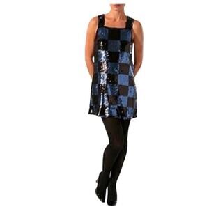 ALICE + OLIVIA Blue Sequin Checkered Mini Dress.